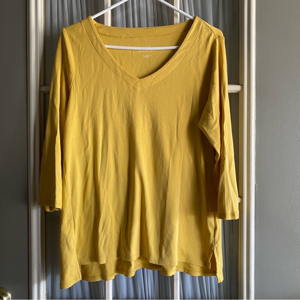J. Jill Pima cotton Vneck tee in mustard yellow